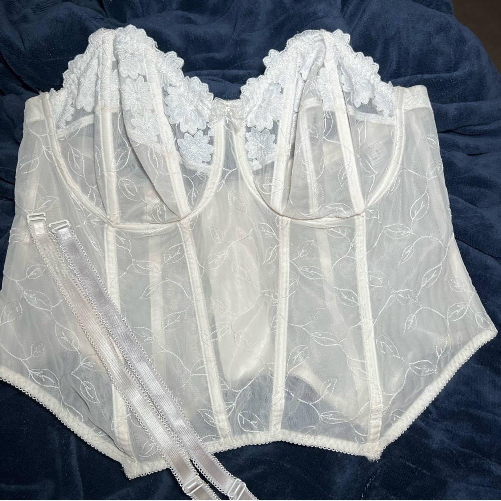Elomi Ivory Sheer Lace Bustier 42DD Plus Size Romantic Bride Bridal